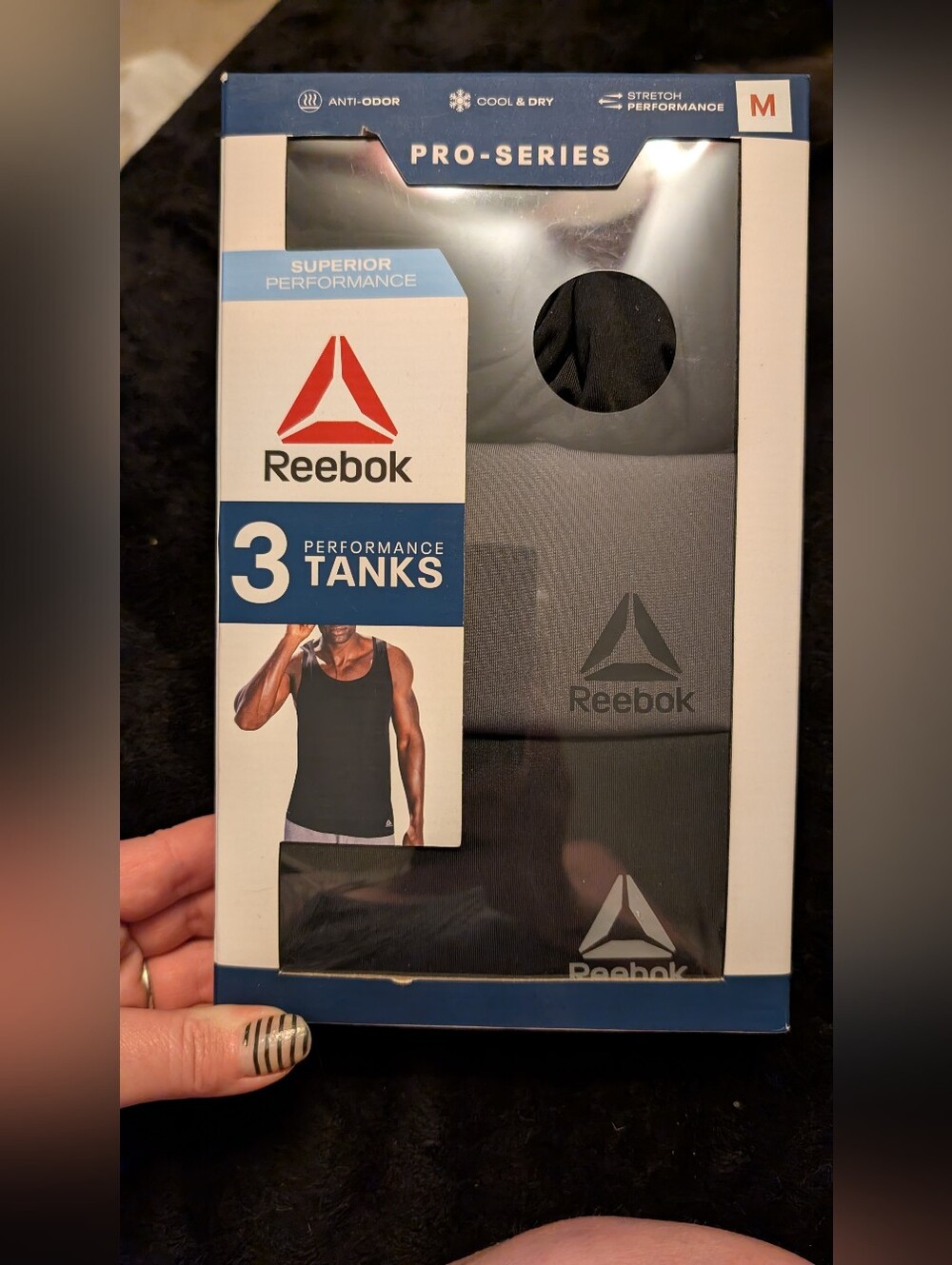 Reebok Men's 3-Pack Performance Tanks in Black and Gray